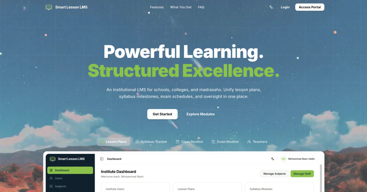 Smart Lesson LMS institutional platform overview and dashboard