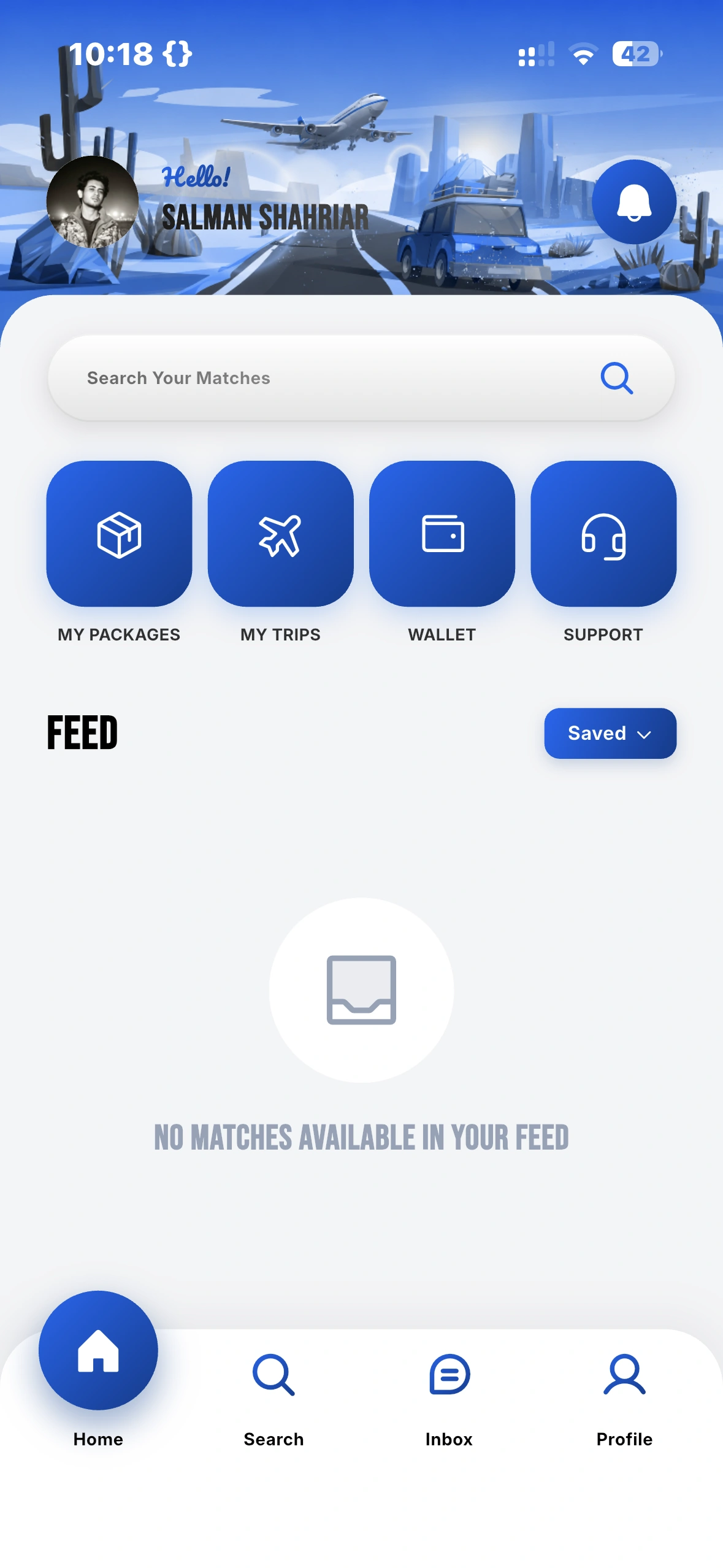 ASH Parcel mobile application home screen