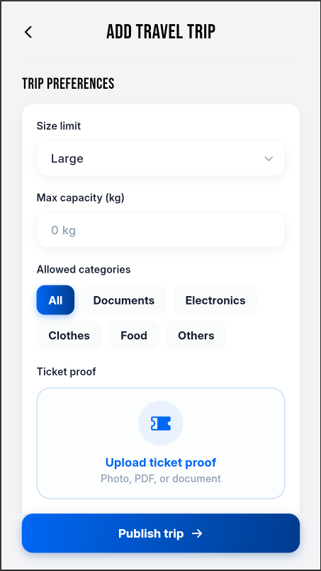 ASH Parcel mobile application delivery screen