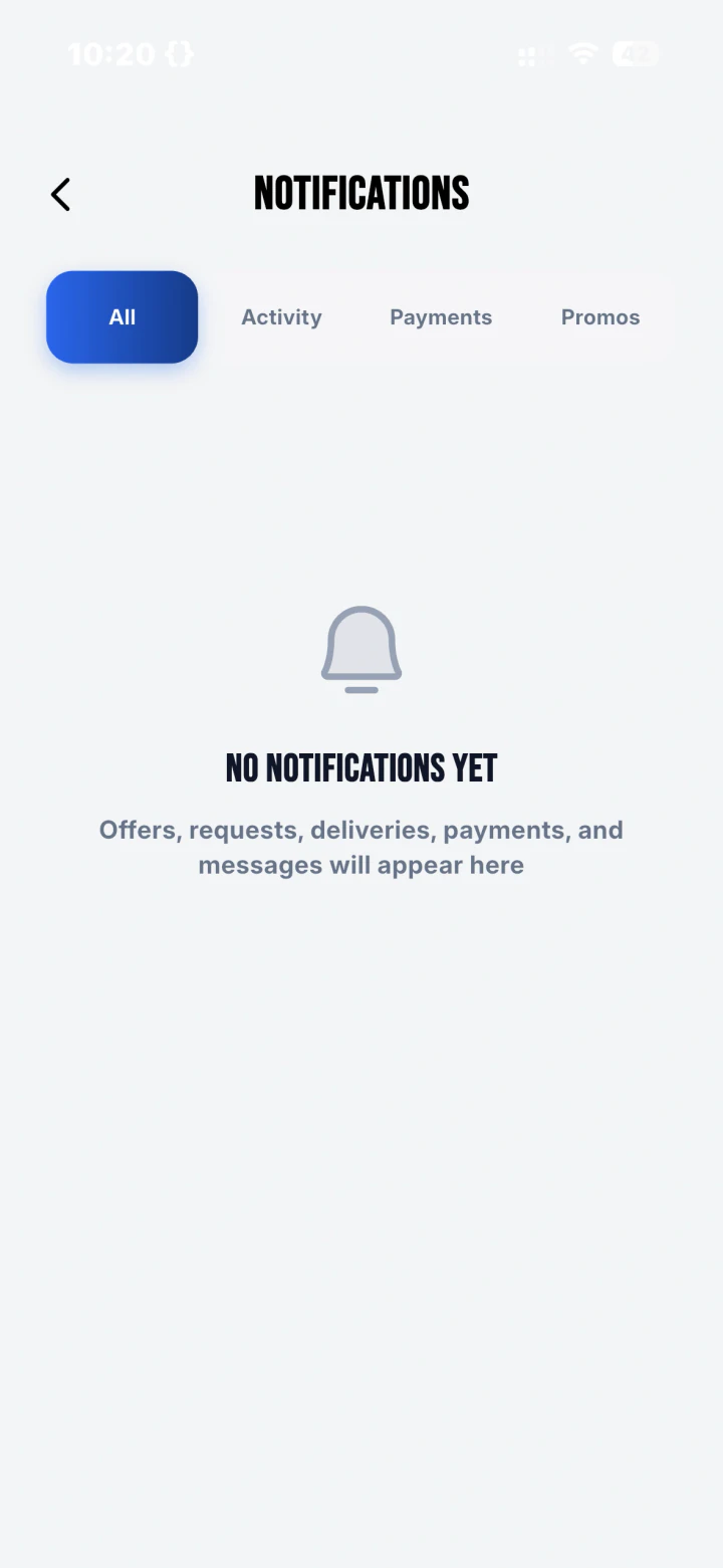 ASH Parcel mobile application profile screen