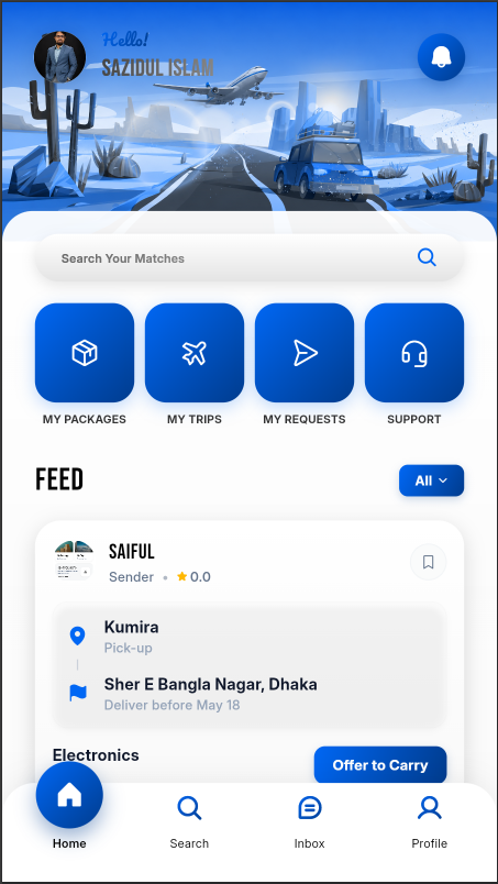 ASH Parcel mobile application home screen