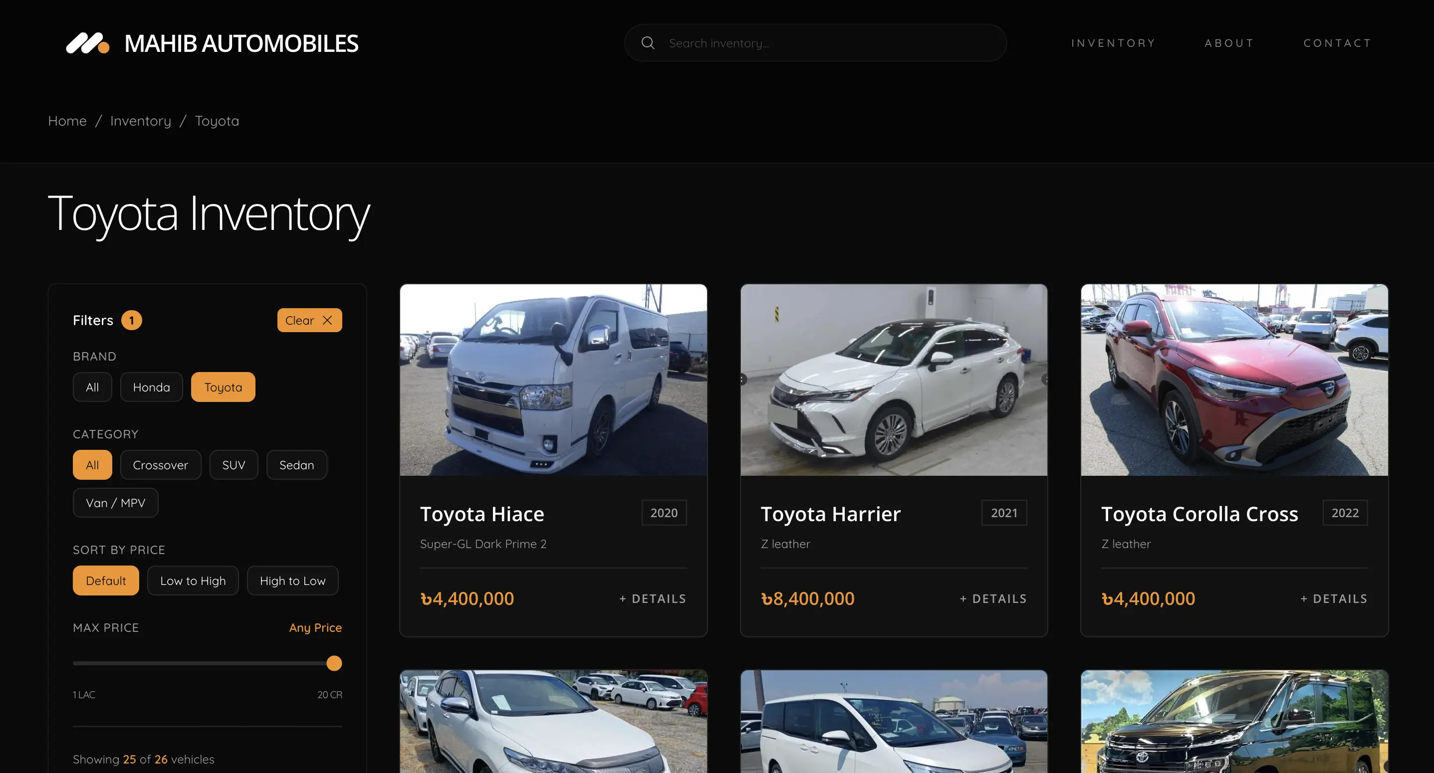 Mahib Automobiles platform interface